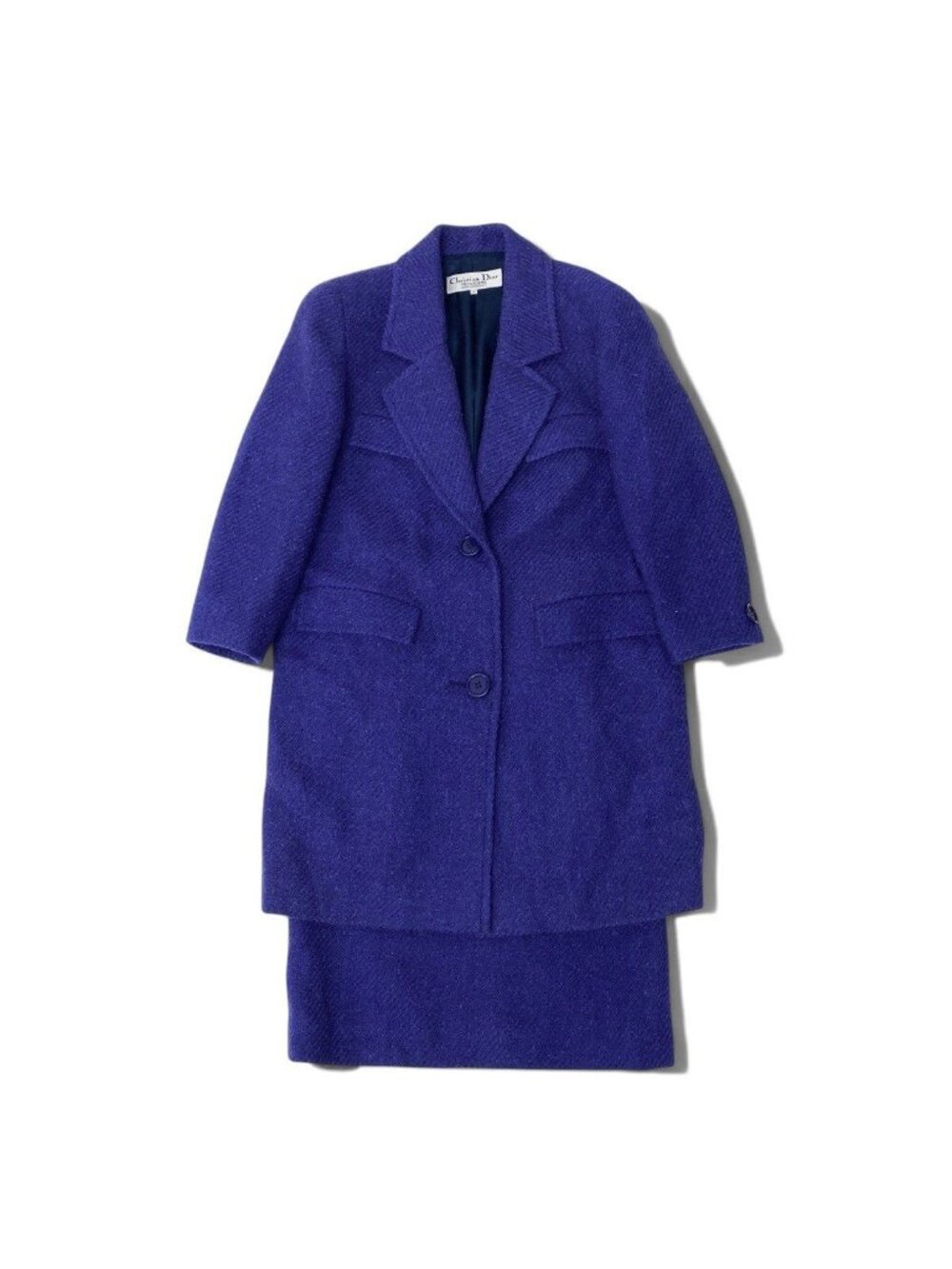 Dior Set Skirt Coat Chesterfield Striped Pattern Embroidery 9 Purple Wool Jacket